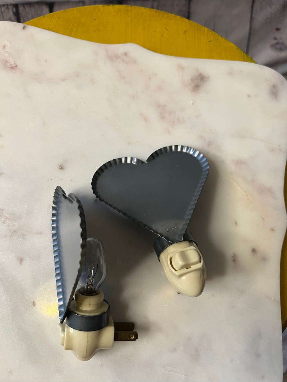 Vintage 1987 Heart Shaped Plug-In Night Lights set 2 Scalloped galvanized Metal